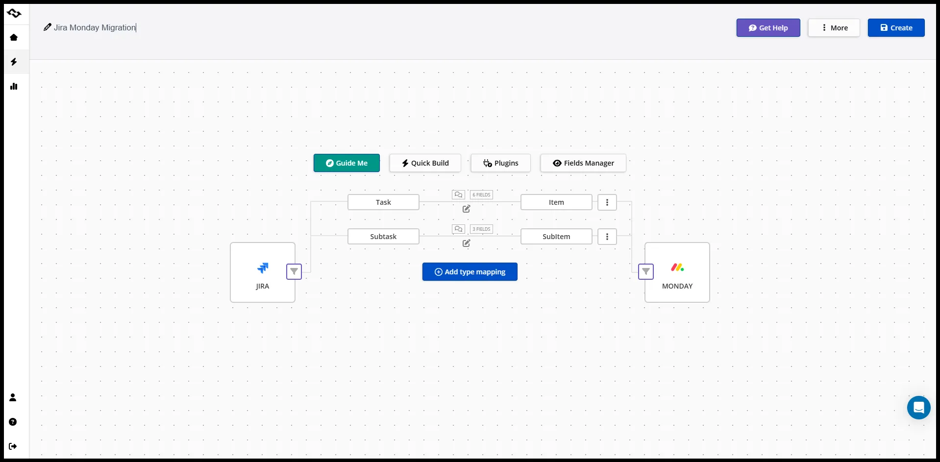 Getint interface mapping Jira task and subtask types with monday.com item and subitem types